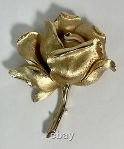 Crown Trifari Rose Brooch 1961 Alfred Phillipe Design Trifanium Gold Tone 2.65