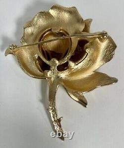 Crown Trifari Rose Brooch 1961 Alfred Phillipe Design Trifanium Gold Tone 2.65