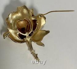 Crown Trifari Rose Brooch 1961 Alfred Phillipe Design Trifanium Gold Tone 2.65