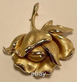 Crown Trifari Rose Brooch 1961 Alfred Phillipe Design Trifanium Gold Tone 2.65