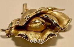Crown Trifari Rose Brooch 1961 Alfred Phillipe Design Trifanium Gold Tone 2.65