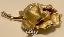 Crown Trifari Rose Brooch 1961 Alfred Phillipe Design Trifanium Gold Tone 2.65