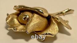 Crown Trifari Rose Brooch 1961 Alfred Phillipe Design Trifanium Gold Tone 2.65