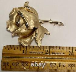 Crown Trifari Rose Brooch 1961 Alfred Phillipe Design Trifanium Gold Tone 2.65