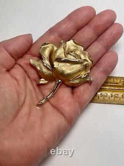 Crown Trifari Rose Brooch 1961 Alfred Phillipe Design Trifanium Gold Tone 2.65