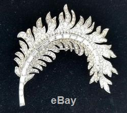 Crown Trifari Royal Plume Rhodium Brooch Alfred Philippe Pave & Baguettes 50's