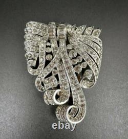 Crown Trifari Sign Silver Tone Alfred Philippe Rhinestones Ribbon Dress Clip #47