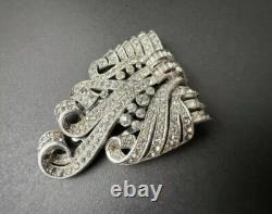 Crown Trifari Sign Silver Tone Alfred Philippe Rhinestones Ribbon Dress Clip #47