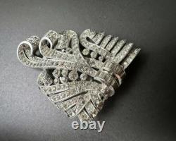 Crown Trifari Sign Silver Tone Alfred Philippe Rhinestones Ribbon Dress Clip #47