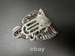 Crown Trifari Sign Silver Tone Alfred Philippe Rhinestones Ribbon Dress Clip #47