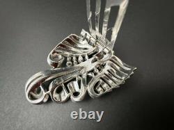 Crown Trifari Sign Silver Tone Alfred Philippe Rhinestones Ribbon Dress Clip #47