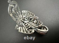 Crown Trifari Sign Silver Tone Alfred Philippe Rhinestones Ribbon Dress Clip #47