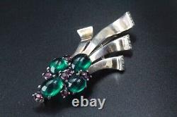 Crown Trifari Sterling Silver Alfred Philippe Spray Poured Glass Pin Brooch