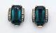 Crown Trifari Sterling Silver Teal Green Rhinestone Clip Earring Alfred Philippe