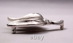 Crown Trifari Tulip Pin Brooch Brushed Silvertone Vintage MCM Alfred Philippe 2