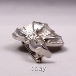 Crown Trifari Tulip Pin Brooch Brushed Silvertone Vintage MCM Alfred Philippe 2