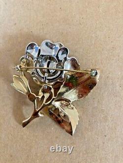 Crown Trifari Vintage Alfred Philippe Brooch Pin Large Rose w Rhinestones BIN