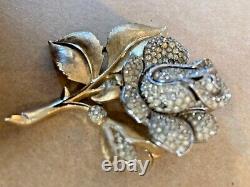 Crown Trifari Vintage Alfred Philippe Brooch Pin Large Rose w Rhinestones BIN