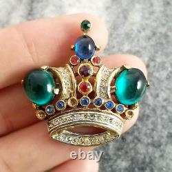 Crown Trifari Vintage Alfred Philippe Gold Plated Green Blue Cabochon AS IS