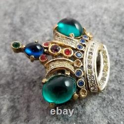 Crown Trifari Vintage Alfred Philippe Gold Plated Green Blue Cabochon AS IS