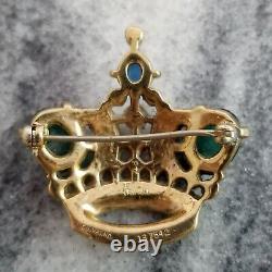 Crown Trifari Vintage Alfred Philippe Gold Plated Green Blue Cabochon AS IS