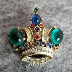 Crown Trifari Vintage Alfred Philippe Gold Plated Green Blue Cabochon AS IS