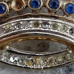 Crown Trifari Vintage Alfred Philippe Gold Plated Green Blue Rhinestone Cabochon