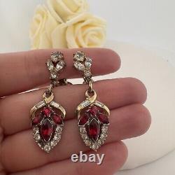 Crown Trifari Vintage Alfred Philippe Red Baguette Clip Earrings Pat Pend