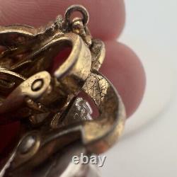 Crown Trifari Vintage Alfred Philippe Red Baguette Clip Earrings Pat Pend