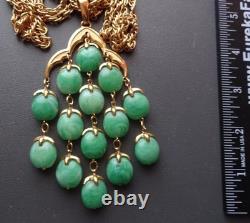 Crown Trifari Waterfall Triple Str Necklace Faux Jade Lucite Goldtone A Philippe