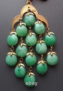 Crown Trifari Waterfall Triple Str Necklace Faux Jade Lucite Goldtone A Philippe