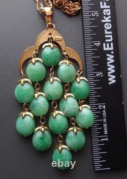 Crown Trifari Waterfall Triple Str Necklace Faux Jade Lucite Goldtone A Philippe