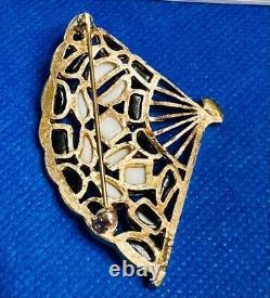 Crown Trifari by Alfred Philippe'Modern Mosaics' Gold Tone Fan Pin Broooch
