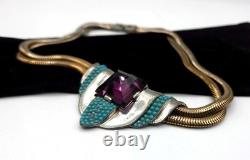 EXTREMELY RARE 1938 TRIFARI Necklace WithLarge Pointy Purple Stone & Fx Turquoise