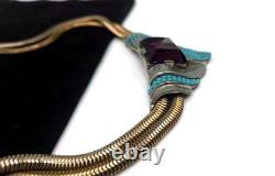 EXTREMELY RARE 1938 TRIFARI Necklace WithLarge Pointy Purple Stone & Fx Turquoise
