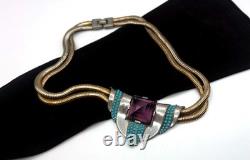 EXTREMELY RARE 1938 TRIFARI Necklace WithLarge Pointy Purple Stone & Fx Turquoise