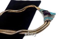 EXTREMELY RARE 1938 TRIFARI Necklace WithLarge Pointy Purple Stone & Fx Turquoise