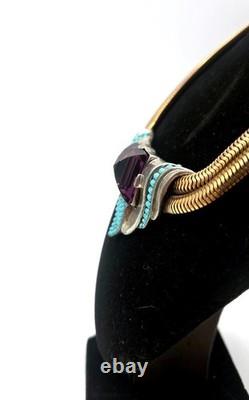 EXTREMELY RARE 1938 TRIFARI Necklace WithLarge Pointy Purple Stone & Fx Turquoise