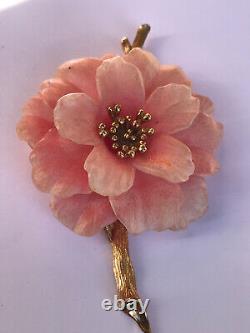 Early Alfred Philippe Vtg. Crown Trifari Pinkish Flower Brooch Textured Branch