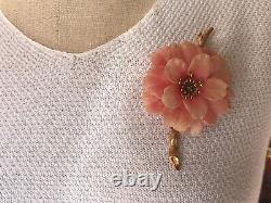 Early Alfred Philippe Vtg. Crown Trifari Pinkish Flower Brooch Textured Branch