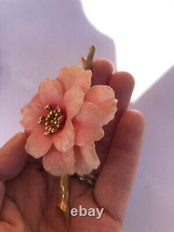 Early Alfred Philippe Vtg. Crown Trifari Pinkish Flower Brooch Textured Branch