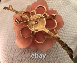 Early Alfred Philippe Vtg. Crown Trifari Pinkish Flower Brooch Textured Branch