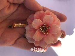 Early Alfred Philippe Vtg. Crown Trifari Pinkish Flower Brooch Textured Branch