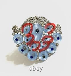 Early Gorgeous Alfred Philippe Trifari Moonstone Glass Clip Brooch