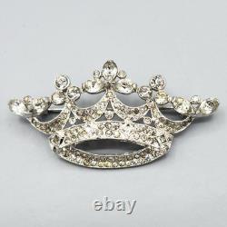 Early Trifari Alfred Philippe Royal Crown Trefoil Crystal Rhodium Plate Brooch