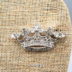 Early Trifari Alfred Philippe Royal Crown Trefoil Crystal Rhodium Plate Brooch