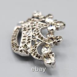 Early Trifari Alfred Philippe Royal Crown Trefoil Crystal Rhodium Plate Brooch
