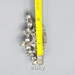 Early Trifari Alfred Philippe Royal Crown Trefoil Crystal Rhodium Plate Brooch