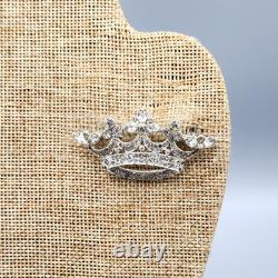 Early Trifari Alfred Philippe Royal Crown Trefoil Crystal Rhodium Plate Brooch