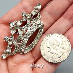 Early Trifari Alfred Philippe Royal Crown Trefoil Crystal Rhodium Plate Brooch